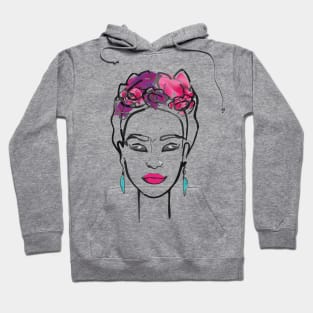 Frida Kahlo famous mexican painter line portrait red lips and roses minimalist decorationfemale painter, mexican art, mexican artist, minimalistic red lips Hoodie